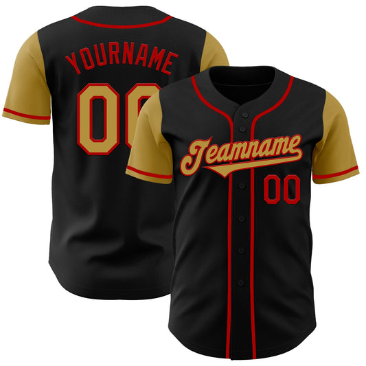 Custom Black Old Gold-Red Authentic Two Tone Baseball Jersey - Main View