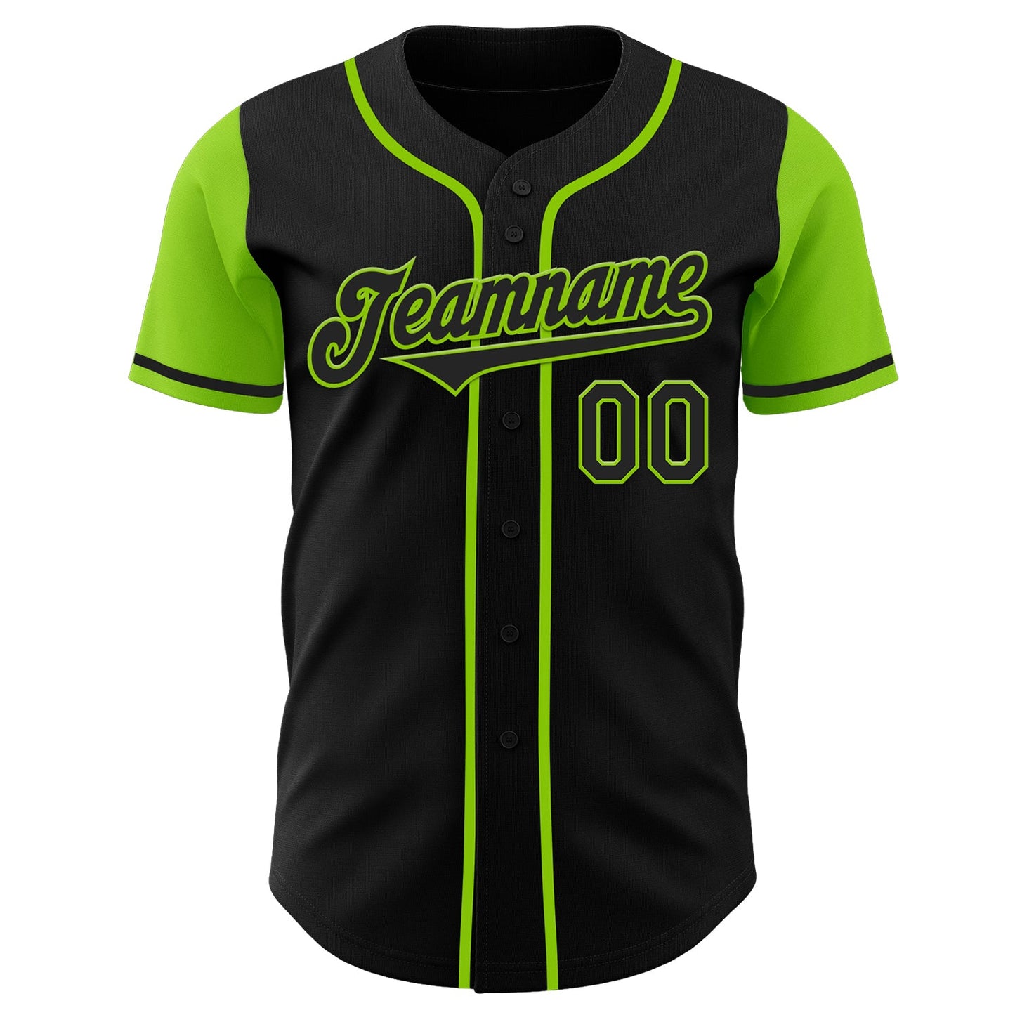 Custom Black Neon Green Authentic Two Tone Baseball Jersey view 2