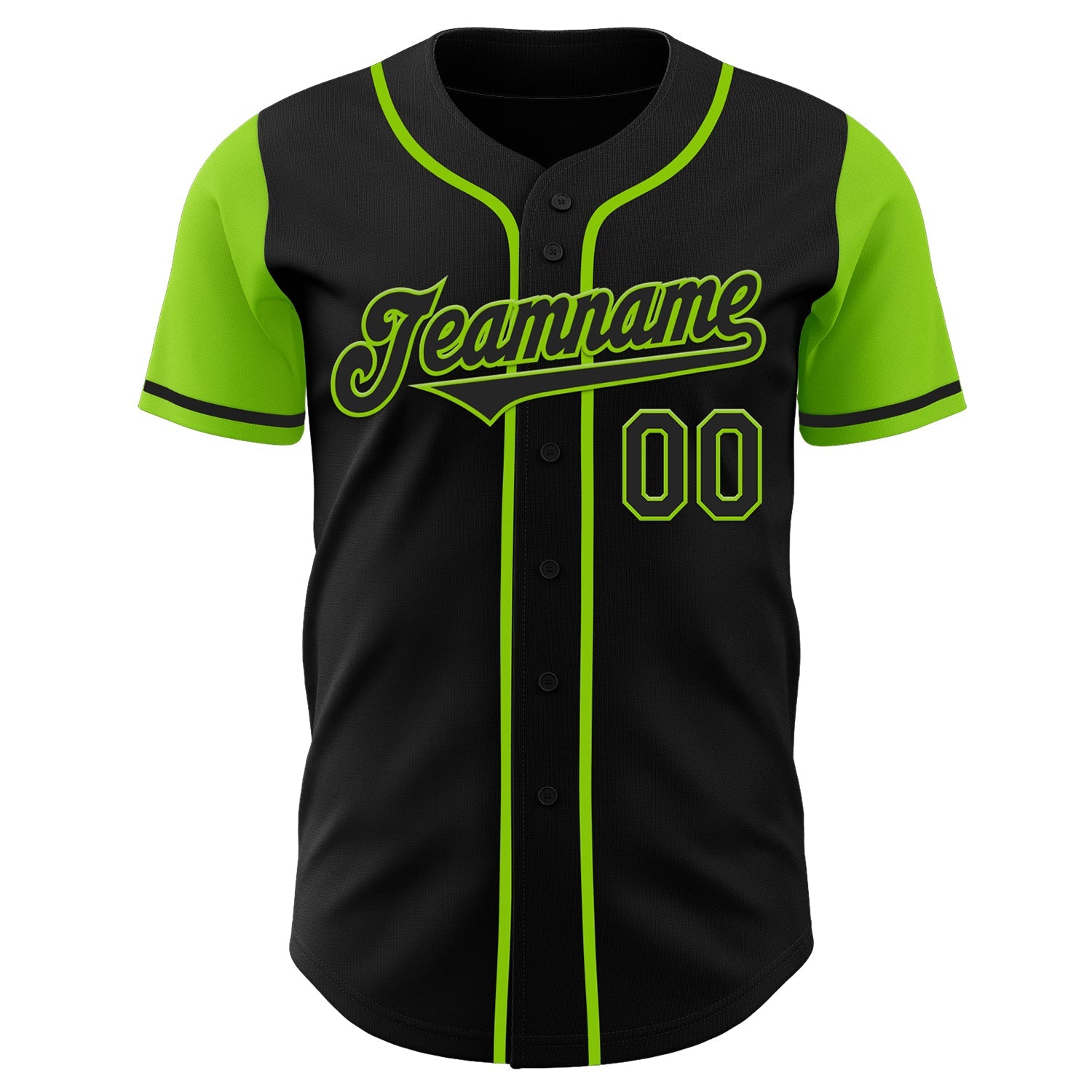 Custom Black Neon Green Authentic Two Tone Baseball Jersey view 2