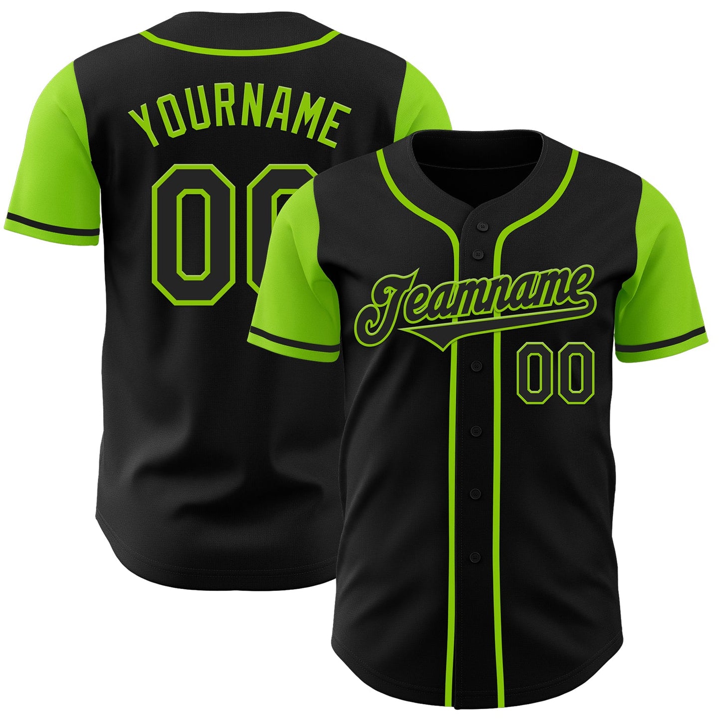 Custom Black Neon Green Authentic Two Tone Baseball Jersey - Main View