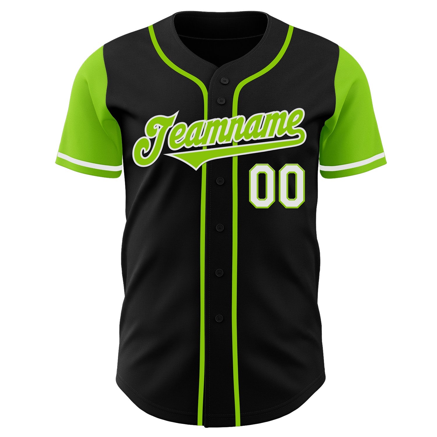 Custom Black Neon Green-White Authentic Two Tone Baseball Jersey view 2