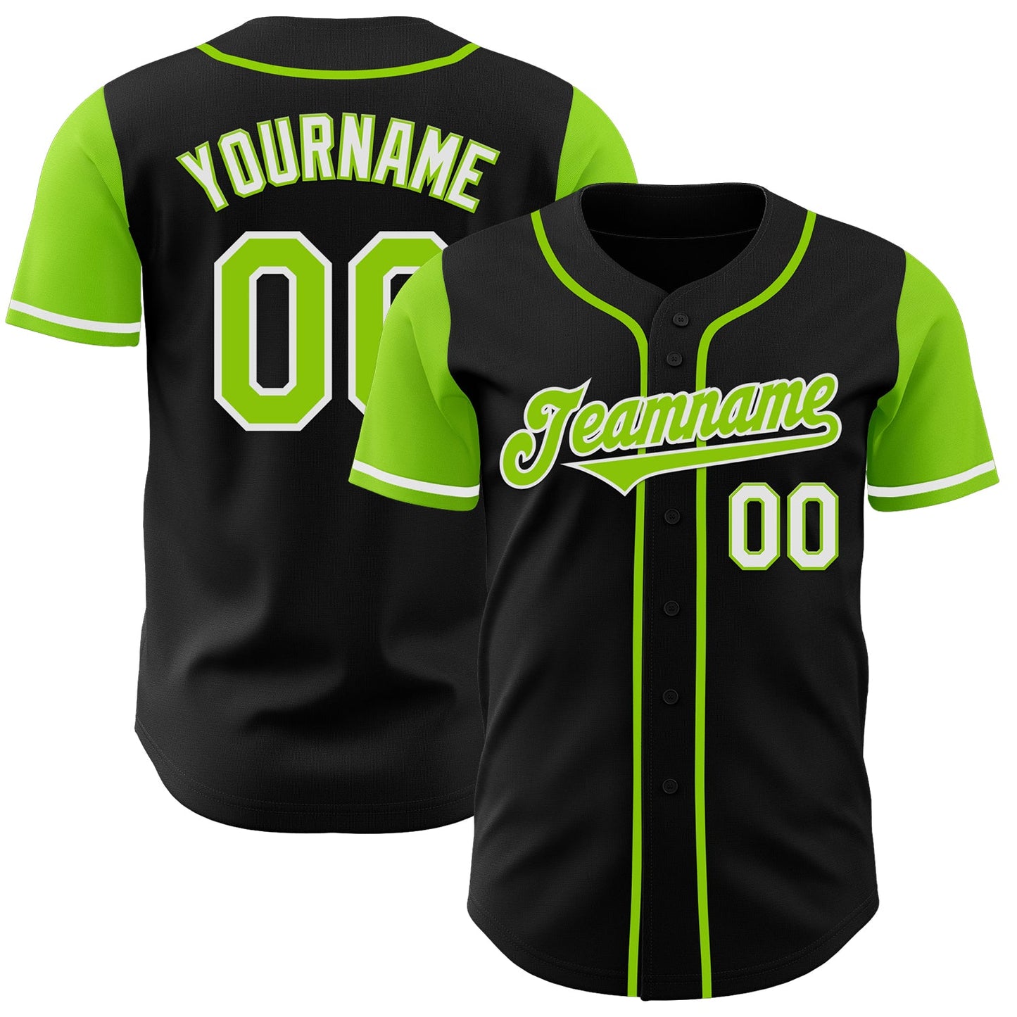 Custom Black Neon Green-White Authentic Two Tone Baseball Jersey - Main View
