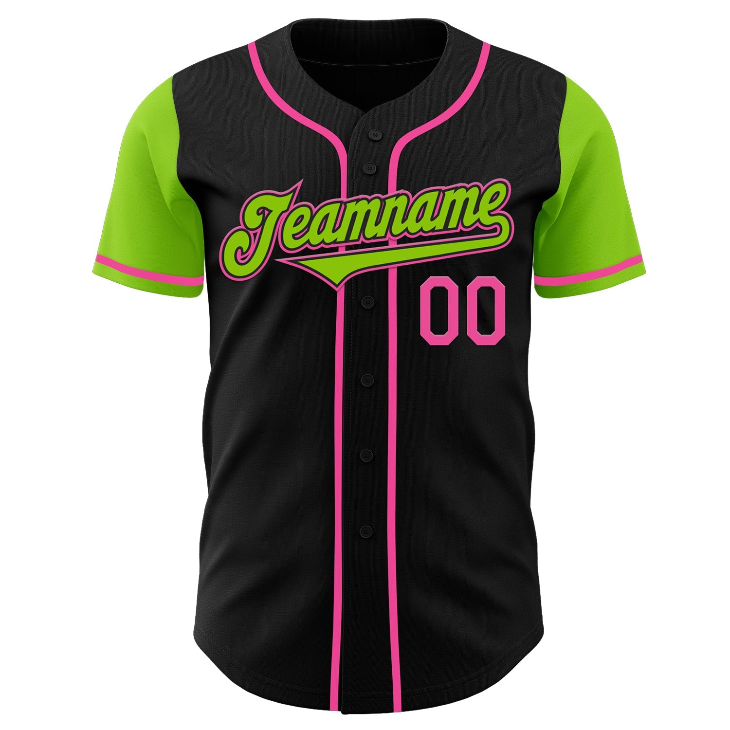 Custom Black Neon Green-Pink Authentic Two Tone Baseball Jersey view 2