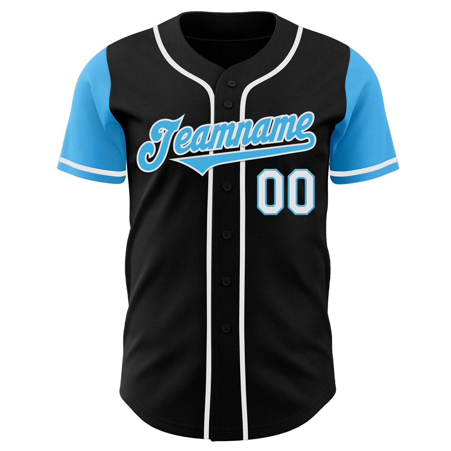 Custom Black Sky Blue-White Authentic Two Tone Baseball Jersey view 2