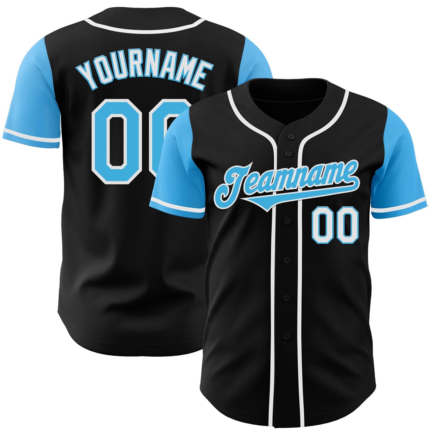 Custom Black Sky Blue-White Authentic Two Tone Baseball Jersey - Main View