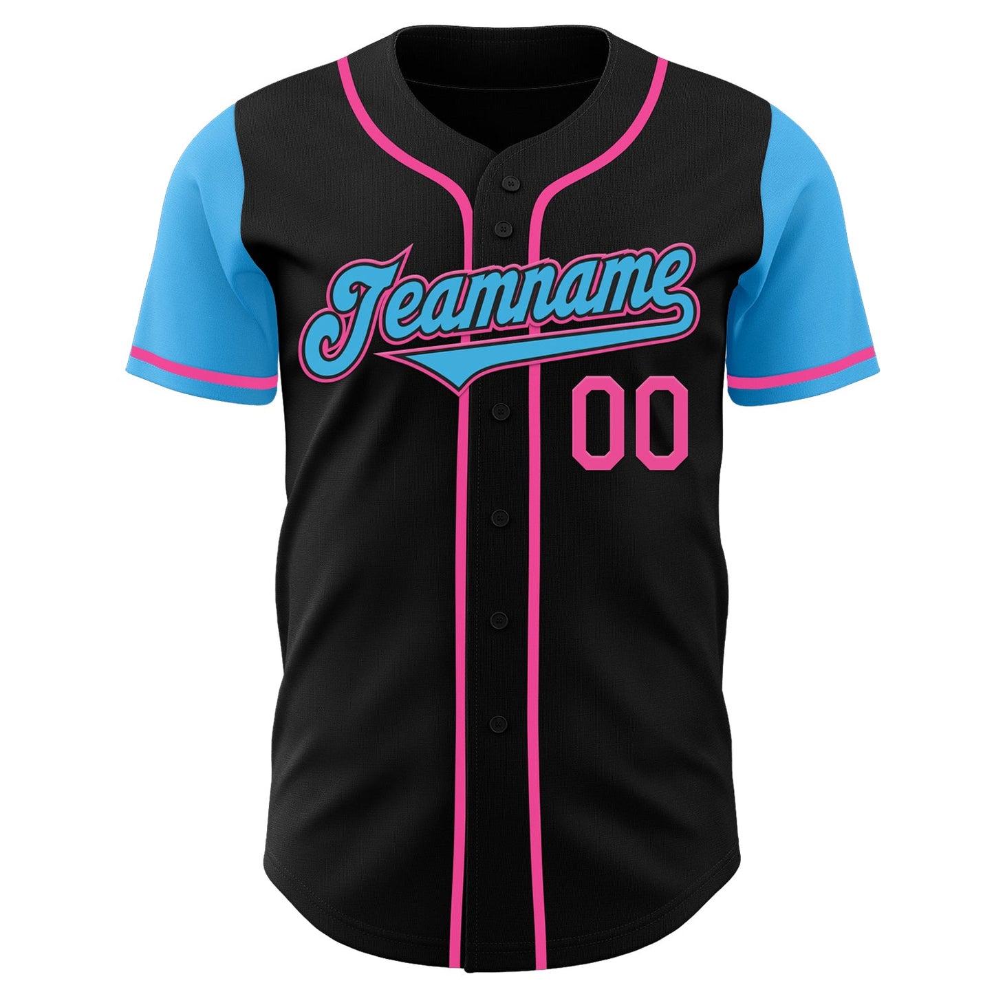Custom Black Sky Blue-Pink Authentic Two Tone Baseball Jersey view 2
