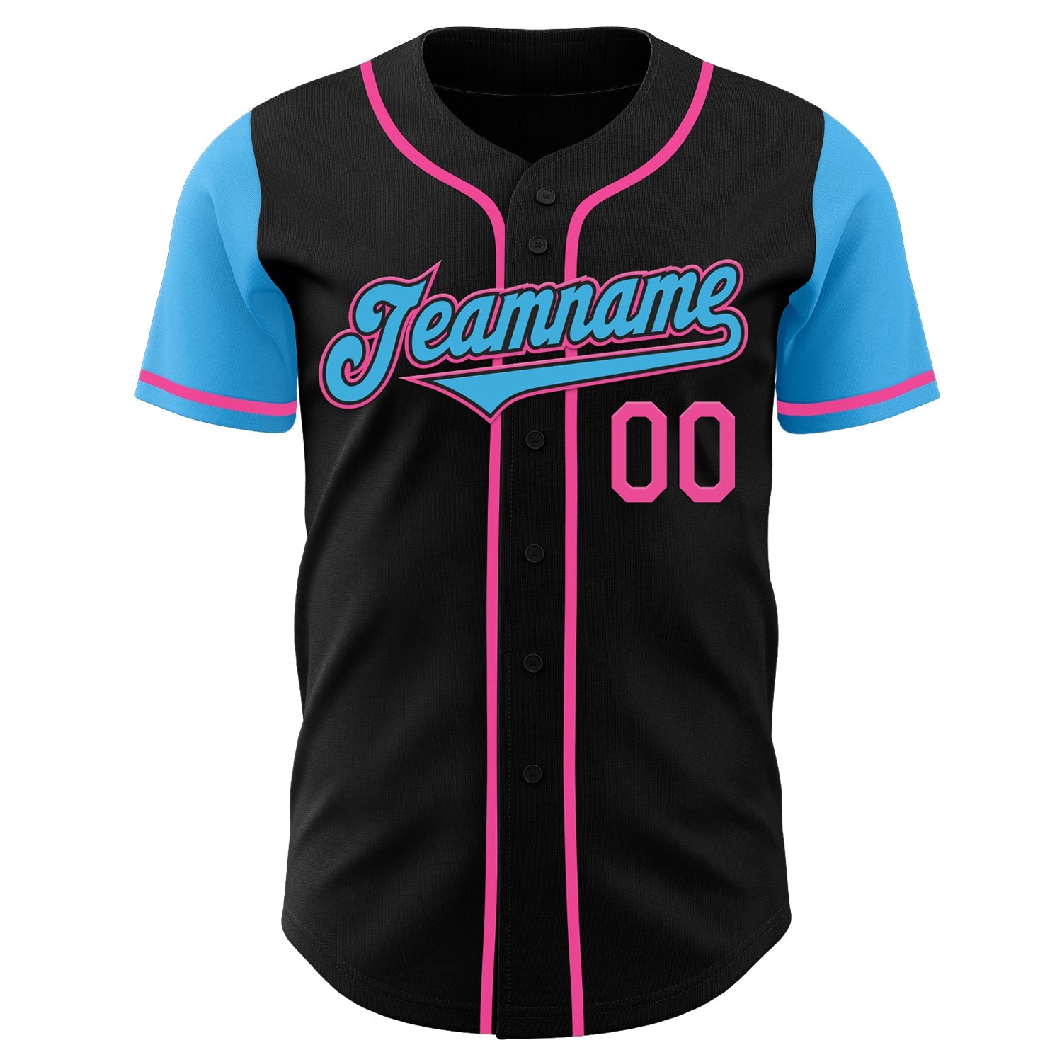 Custom Black Sky Blue-Pink Authentic Two Tone Baseball Jersey view 2