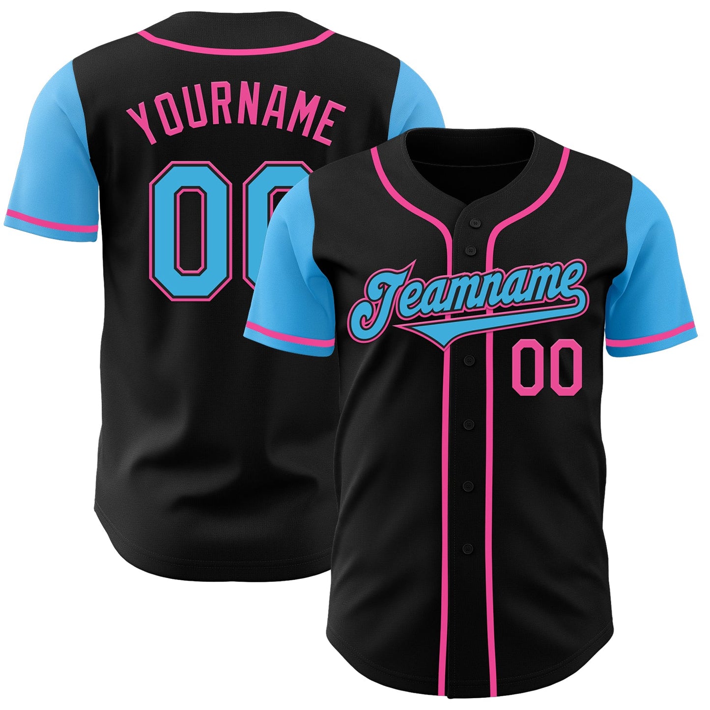 Custom Black Sky Blue-Pink Authentic Two Tone Baseball Jersey - Main View