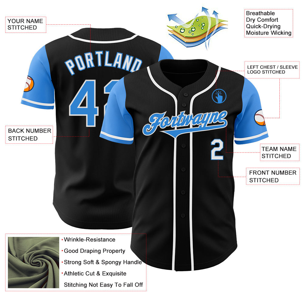 Custom Black Electric Blue-White Authentic Two Tone Baseball Jersey view 3