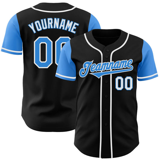Custom Black Electric Blue-White Authentic Two Tone Baseball Jersey - Main View