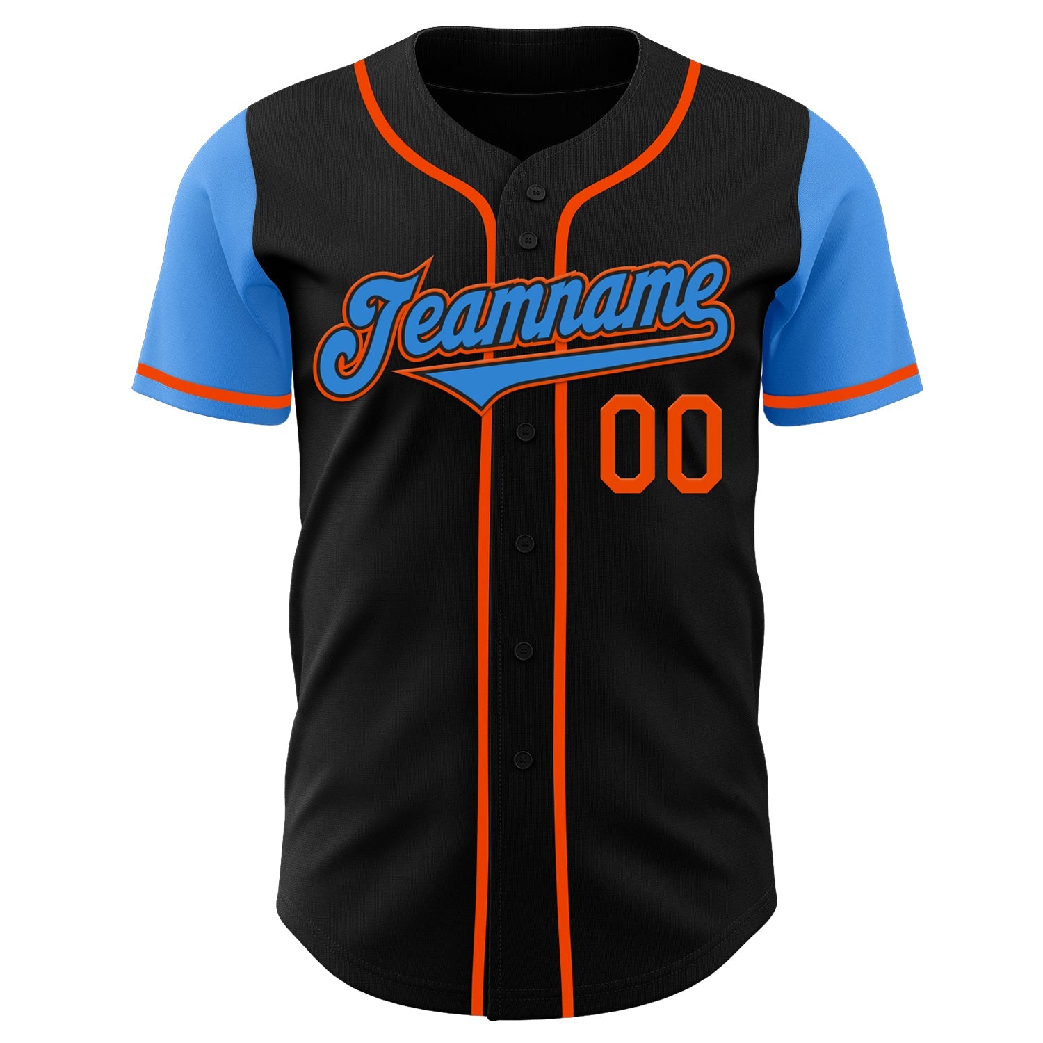 Custom Black Electric Blue-Orange Authentic Two Tone Baseball Jersey view 2