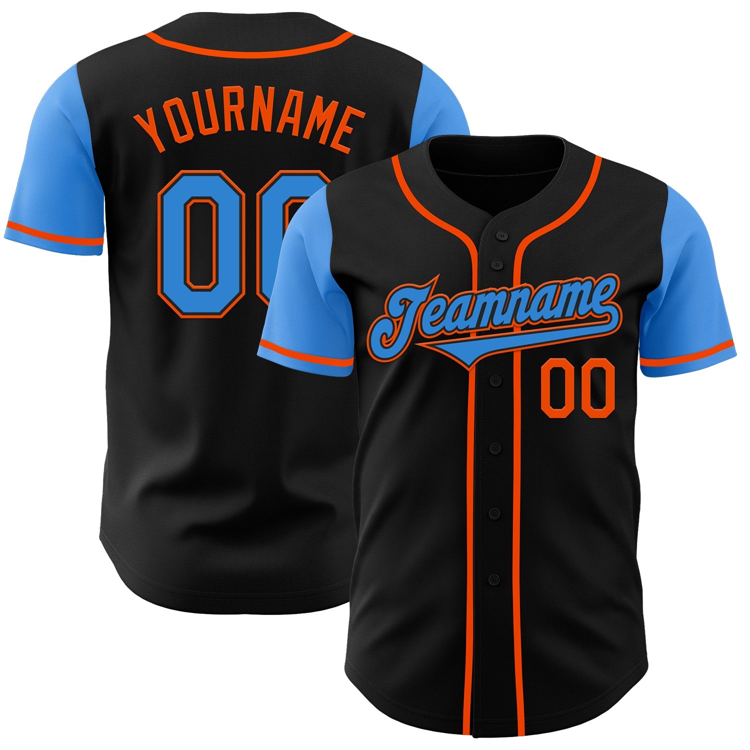 Custom Black Electric Blue-Orange Authentic Two Tone Baseball Jersey - Main View