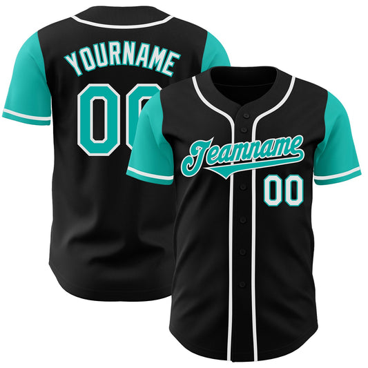 Custom Black Aqua-White Authentic Two Tone Baseball Jersey - Main View