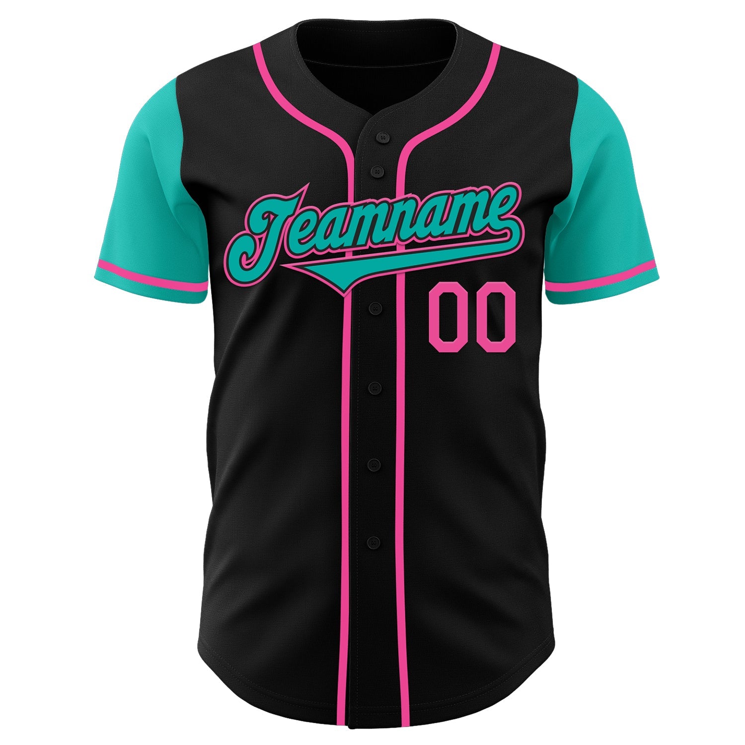 Custom Black Aqua-Pink Authentic Two Tone Baseball Jersey view 2