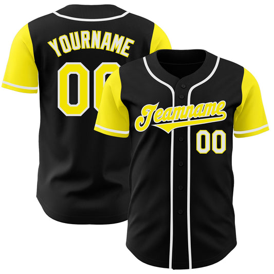Custom Black Light Yellow-White Authentic Two Tone Baseball Jersey - Main View