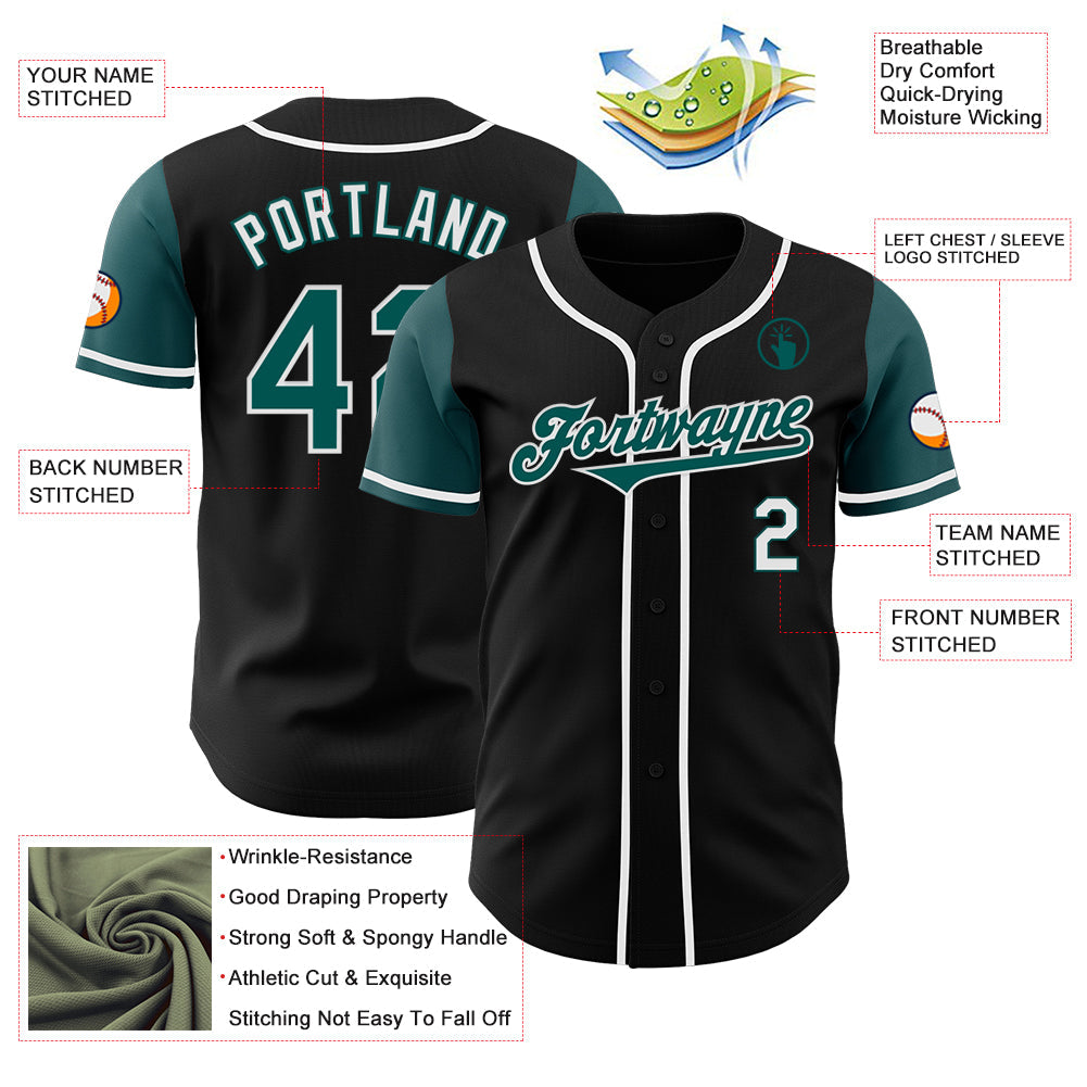Custom Black Midnight Green-White Authentic Two Tone Baseball Jersey view 3