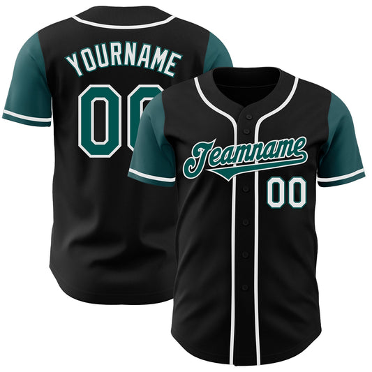 Custom Black Midnight Green-White Authentic Two Tone Baseball Jersey - Main View