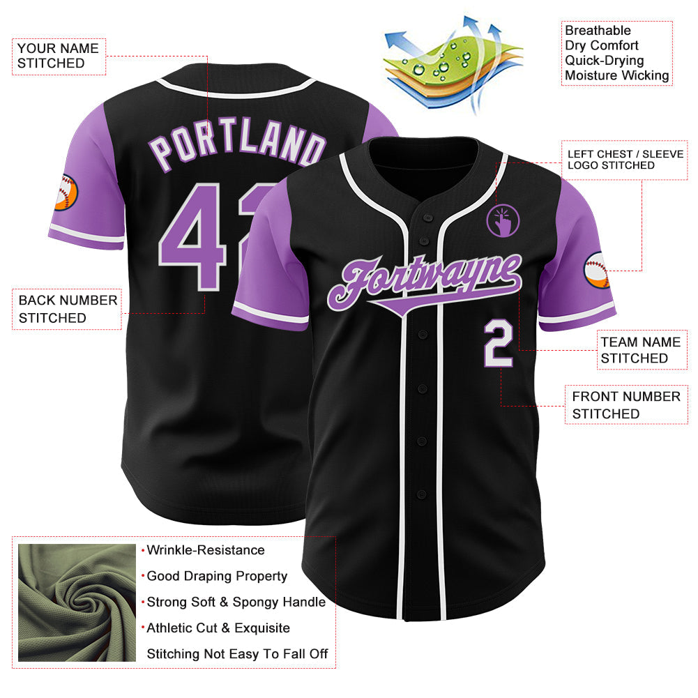 Custom Black Medium Purple-White Authentic Two Tone Baseball Jersey view 3