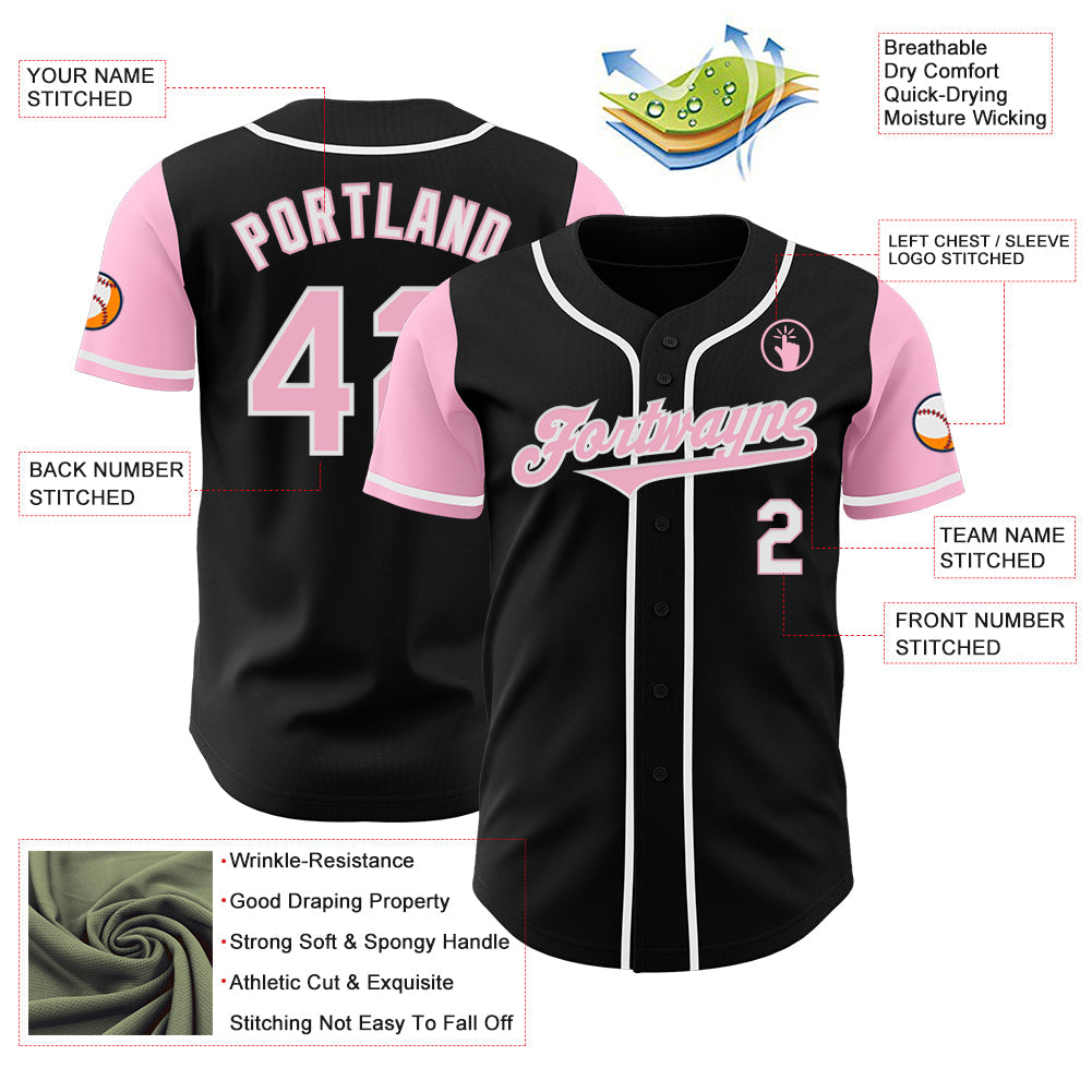 Custom Black Light Pink-White Authentic Two Tone Baseball Jersey view 3