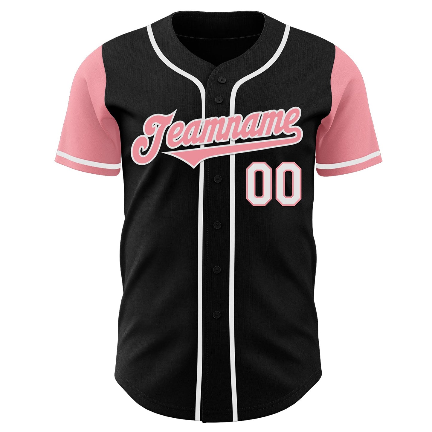 Custom Black Medium Pink-White Authentic Two Tone Baseball Jersey view 2