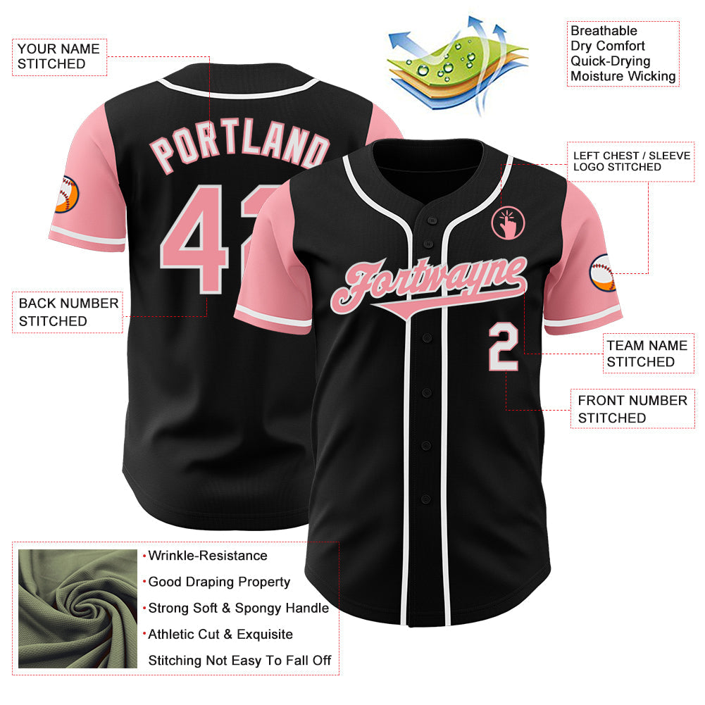 Custom Black Medium Pink-White Authentic Two Tone Baseball Jersey view 3