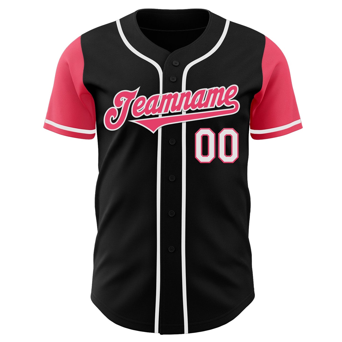 Custom Black Neon Pink-White Authentic Two Tone Baseball Jersey view 2