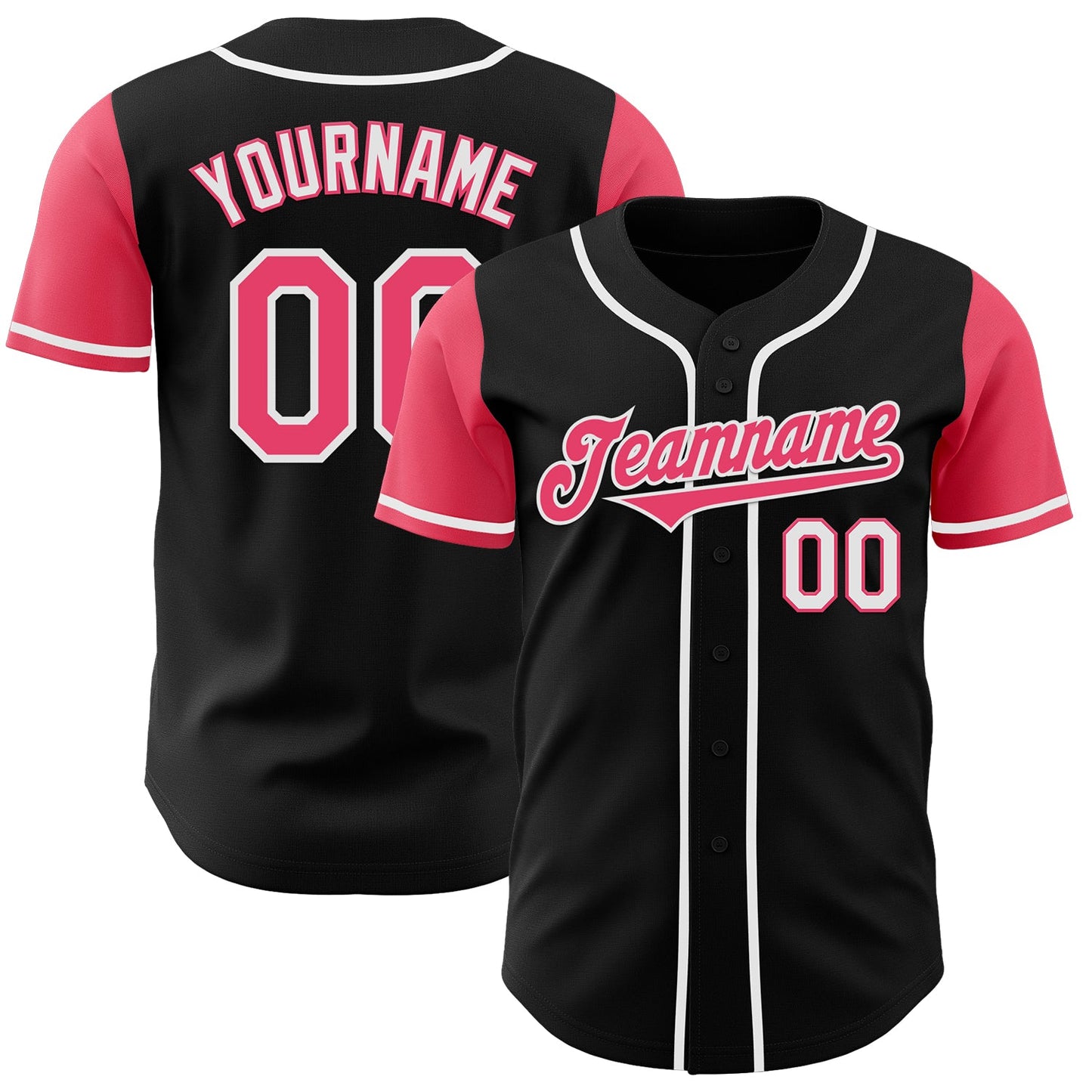 Custom Black Neon Pink-White Authentic Two Tone Baseball Jersey - Main View