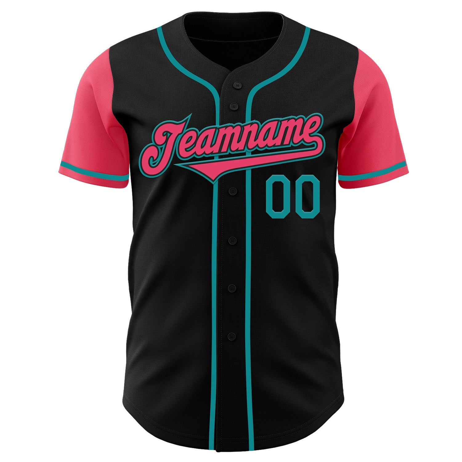 Custom Black Neon Pink-Teal Authentic Two Tone Baseball Jersey view 2