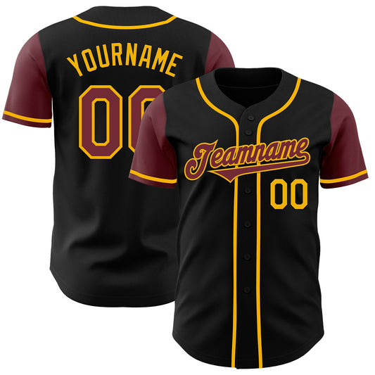 Custom Black Burgundy-Gold Authentic Two Tone Baseball Jersey - Main View