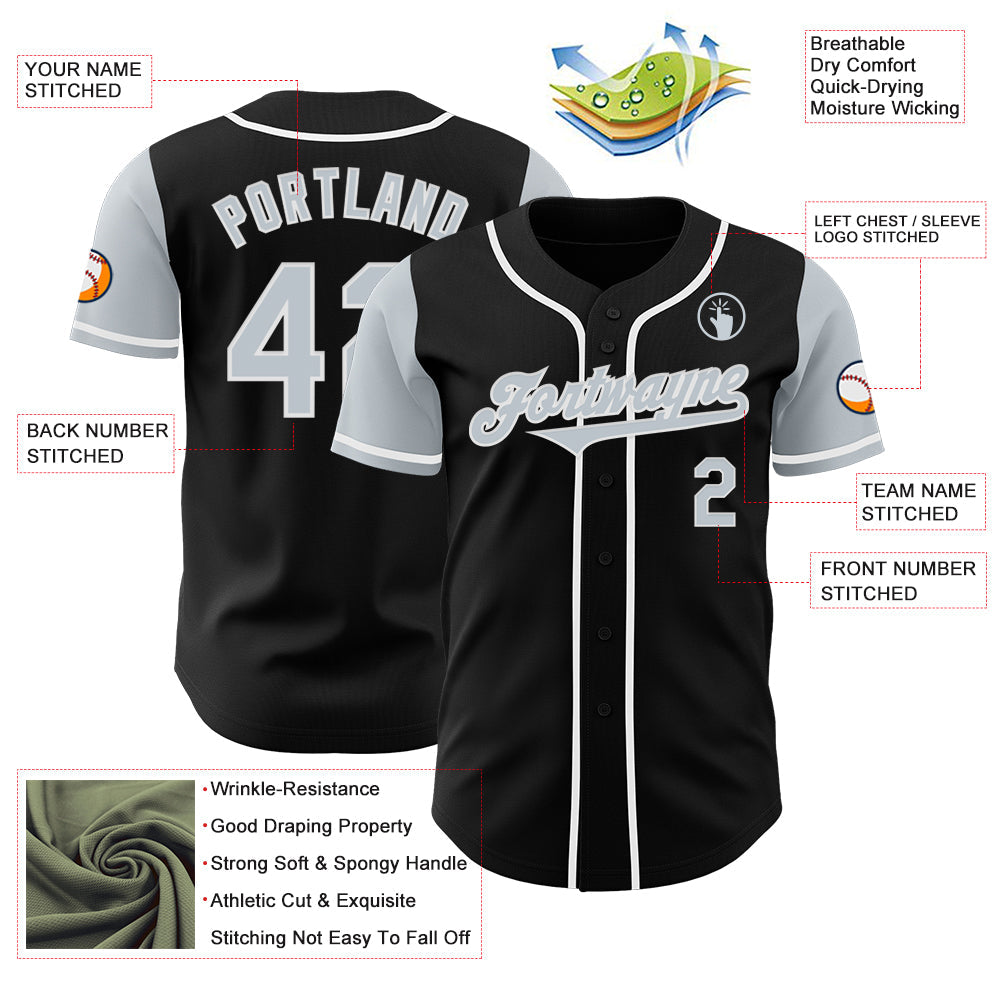 Custom Black Silver-White Authentic Two Tone Baseball Jersey view 3