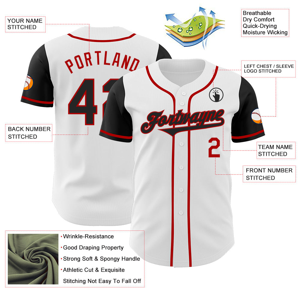 Custom White Black-Red Authentic Two Tone Baseball Jersey view 3