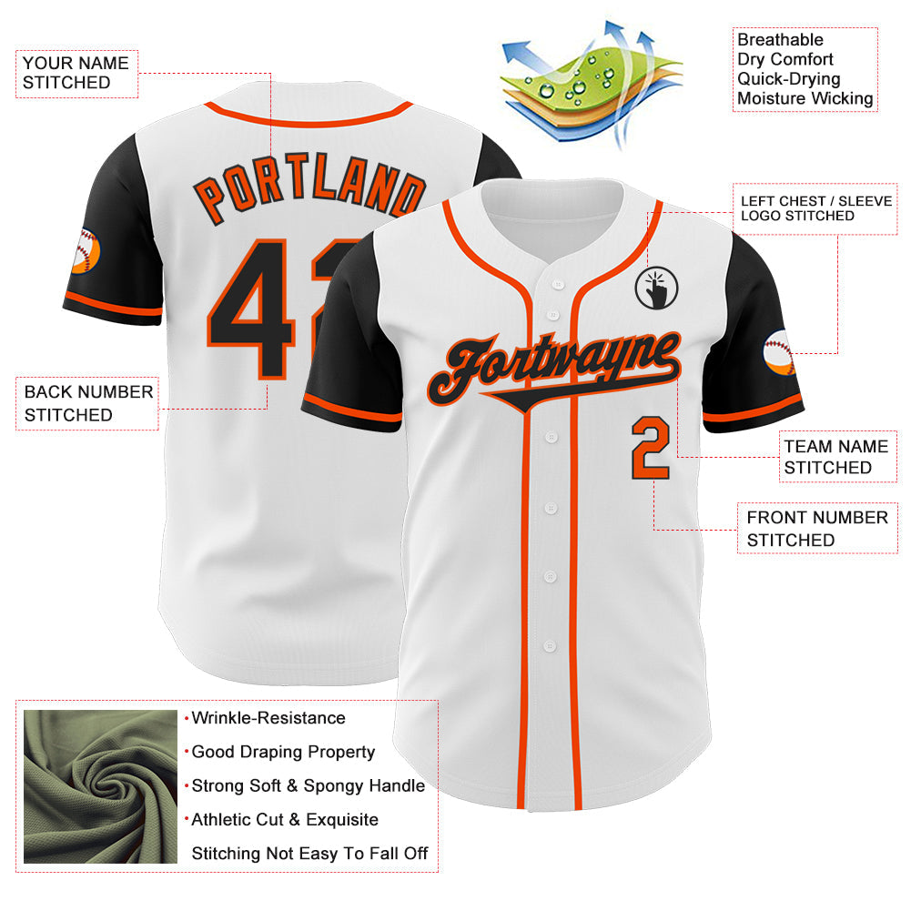Custom White Black-Orange Authentic Two Tone Baseball Jersey view 3