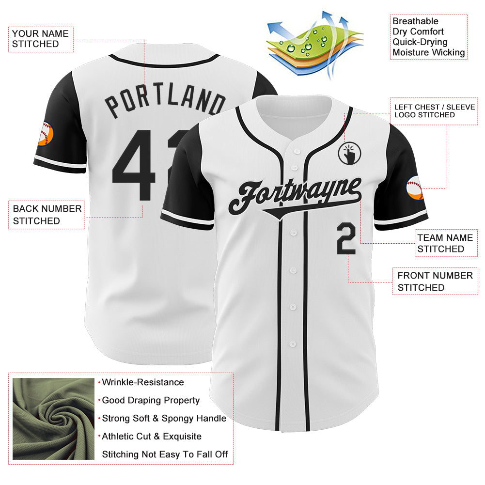 Custom White Black Authentic Two Tone Baseball Jersey view 3