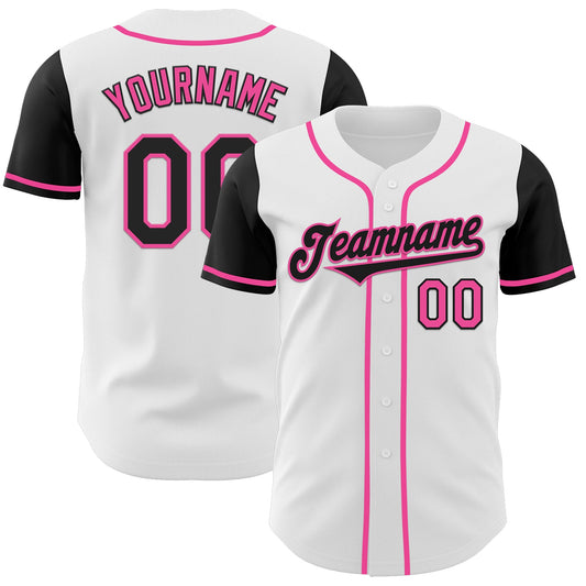 Custom White Black-Pink Authentic Two Tone Baseball Jersey - Main View