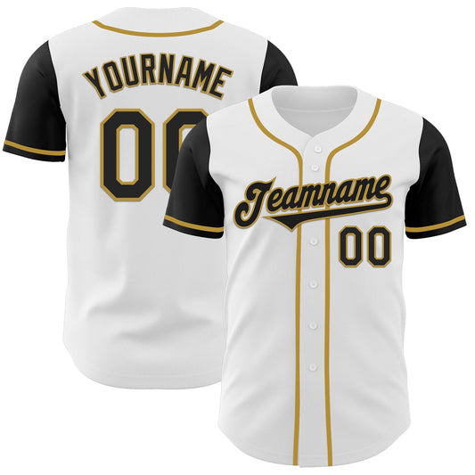Custom White Black-Old Gold Authentic Two Tone Baseball Jersey - Main View
