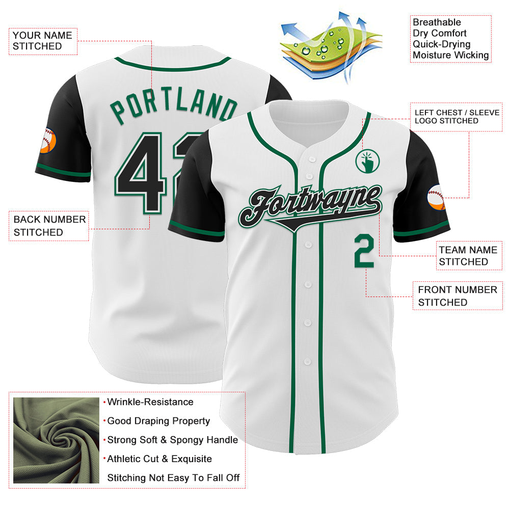Custom White Black-Kelly Green Authentic Two Tone Baseball Jersey view 3