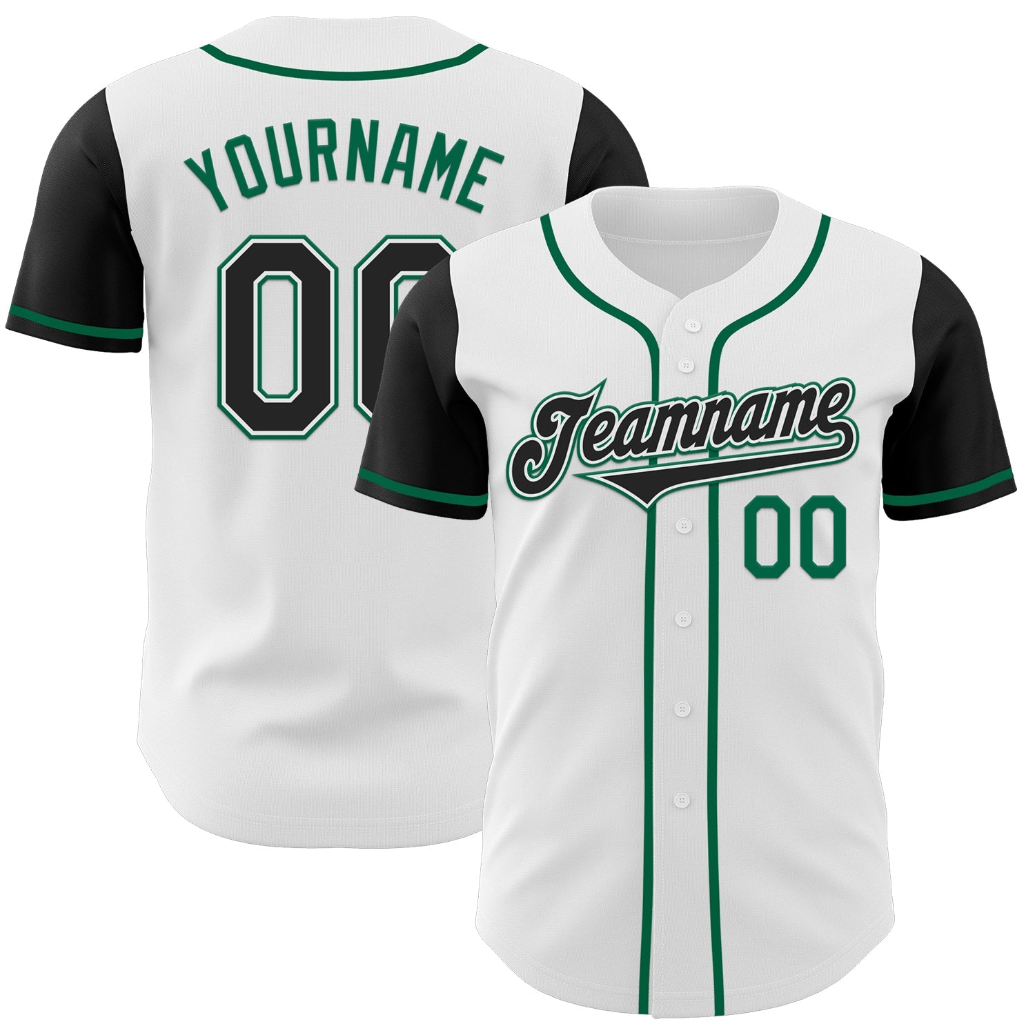Custom White Black-Kelly Green Authentic Two Tone Baseball Jersey - Main View