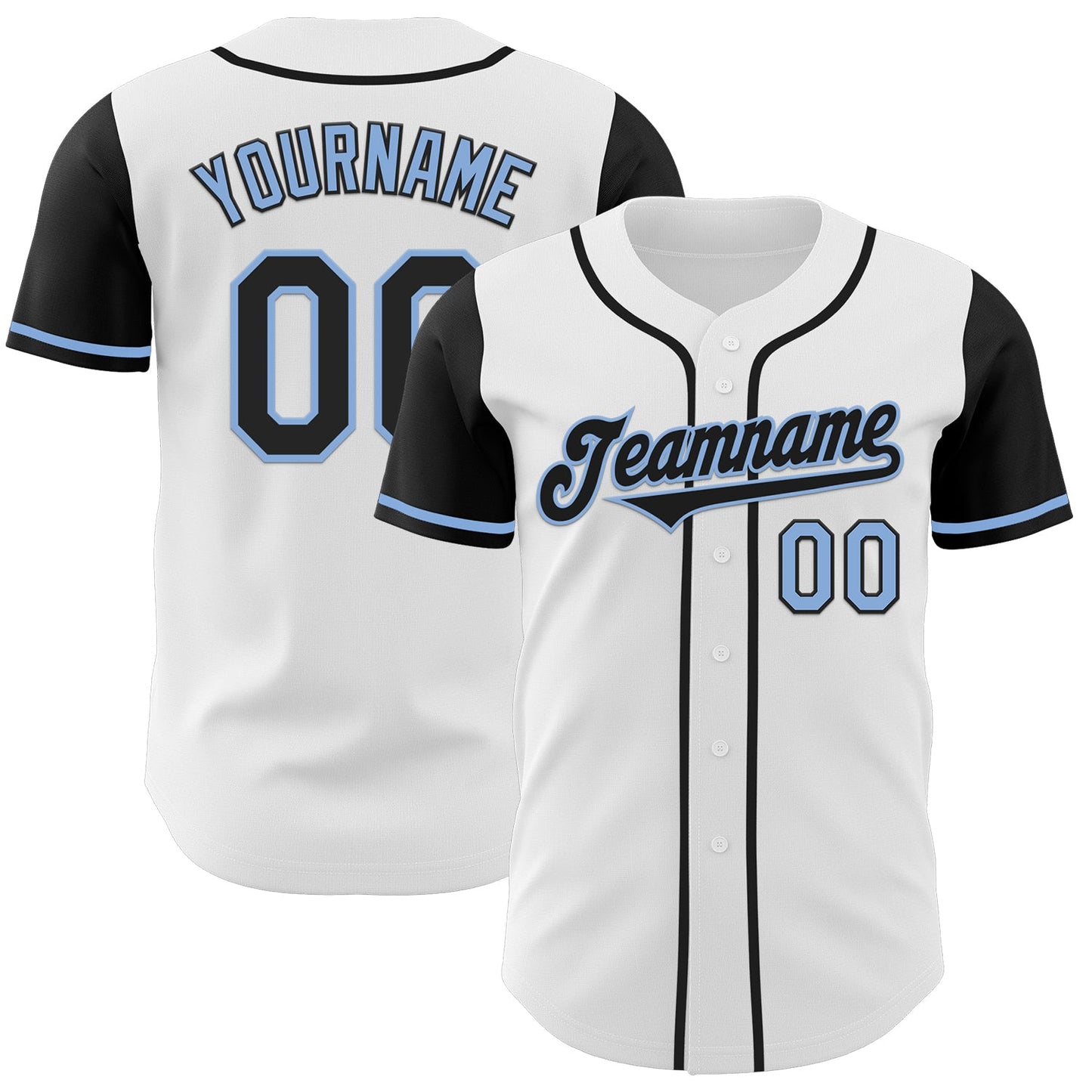 Custom White Black-Light Blue Authentic Two Tone Baseball Jersey - Main View