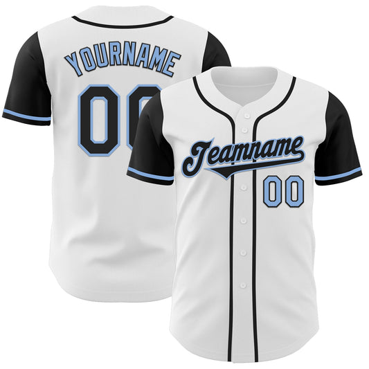 Custom White Black-Light Blue Authentic Two Tone Baseball Jersey - Main View
