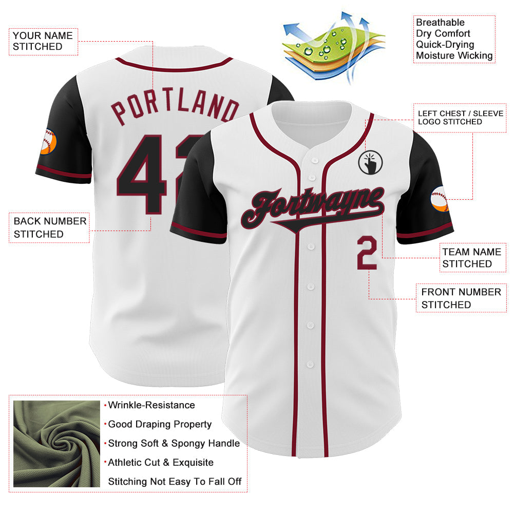 Custom White Black-Crimson Authentic Two Tone Baseball Jersey view 3