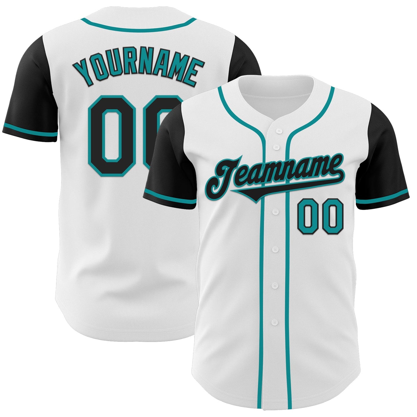 Custom White Black-Teal Authentic Two Tone Baseball Jersey - Main View