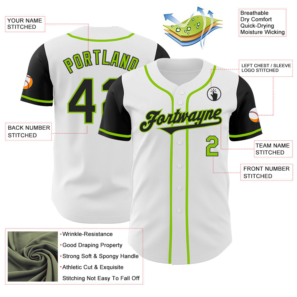 Custom White Black-Neon Green Authentic Two Tone Baseball Jersey view 3