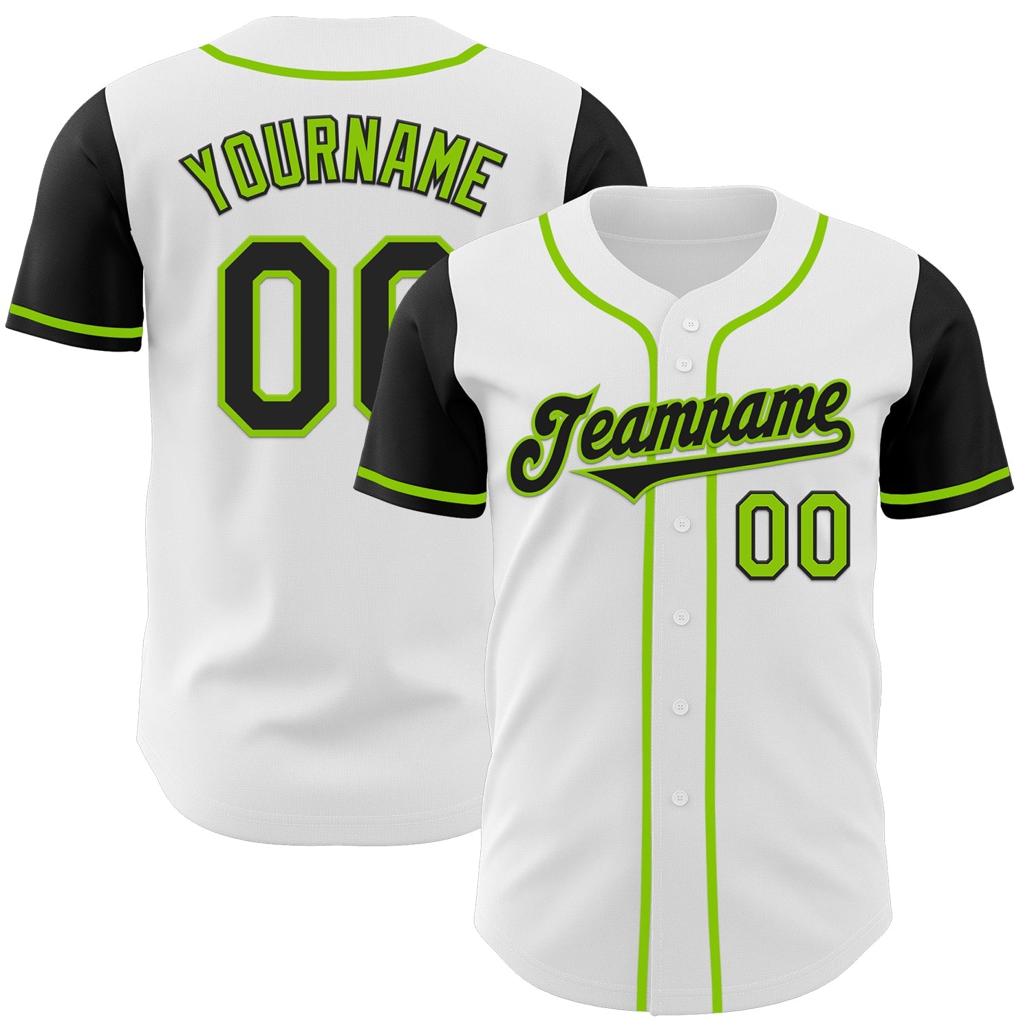 Custom White Black-Neon Green Authentic Two Tone Baseball Jersey - Main View