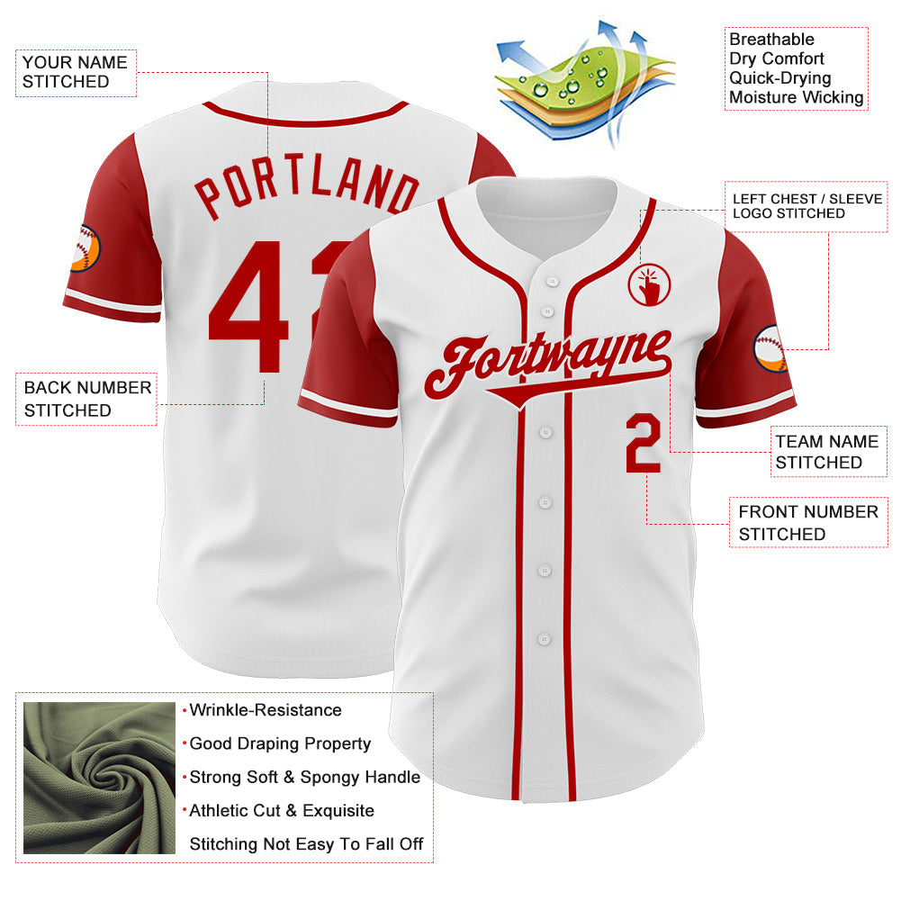 Custom White Red Authentic Two Tone Baseball Jersey view 3