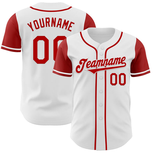 Custom White Red Authentic Two Tone Baseball Jersey - Main View