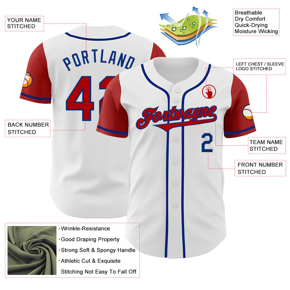 Custom White Red-Royal Authentic Two Tone Baseball Jersey view 3