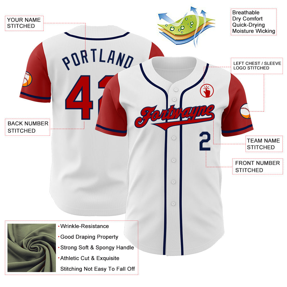 Custom White Red-Navy Authentic Two Tone Baseball Jersey view 3