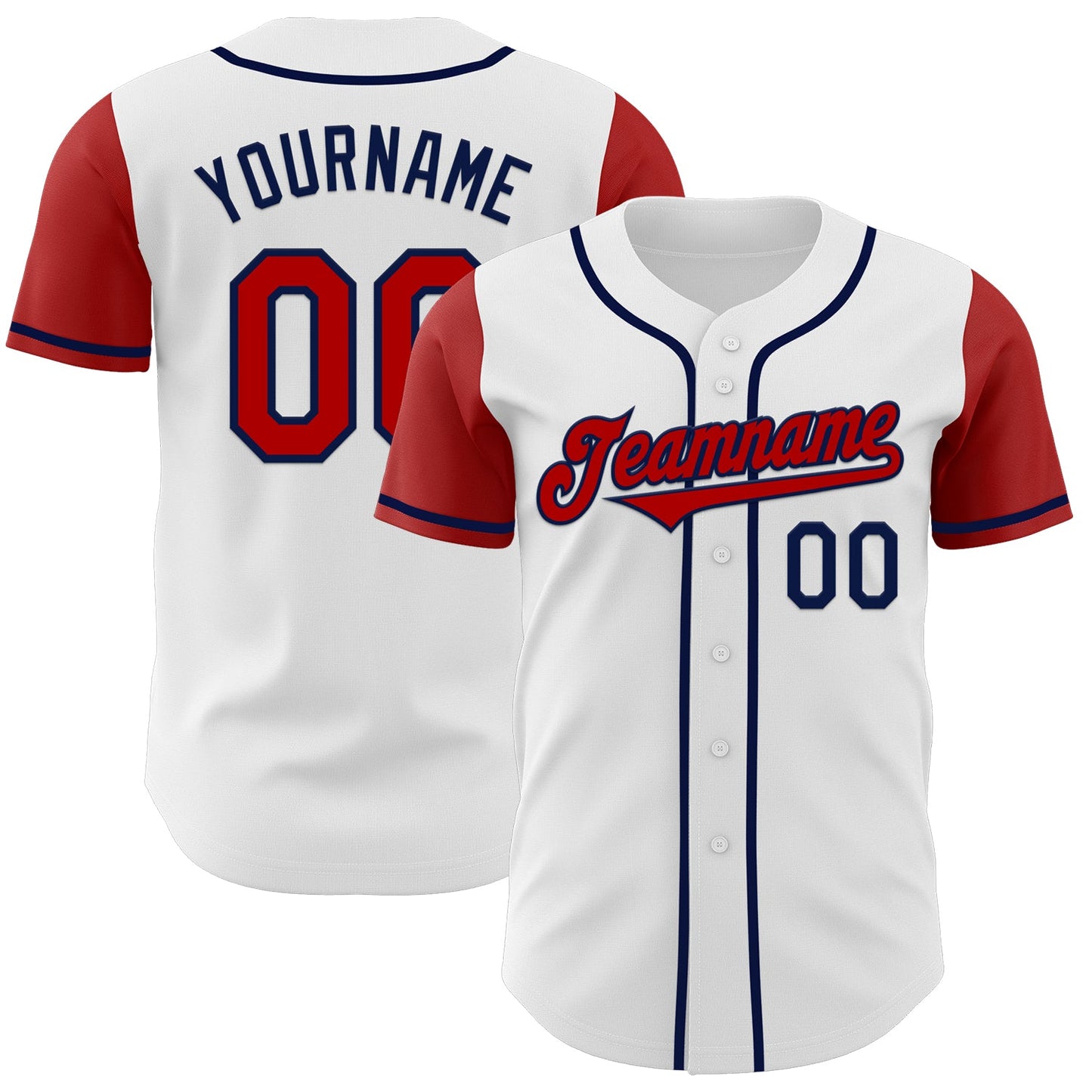 Custom White Red-Navy Authentic Two Tone Baseball Jersey - Main View