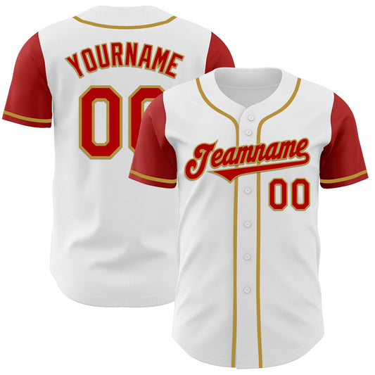 Custom White Red-Old Gold Authentic Two Tone Baseball Jersey - Main View