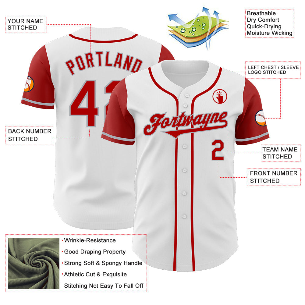 Custom White Red-Gray Authentic Two Tone Baseball Jersey view 3